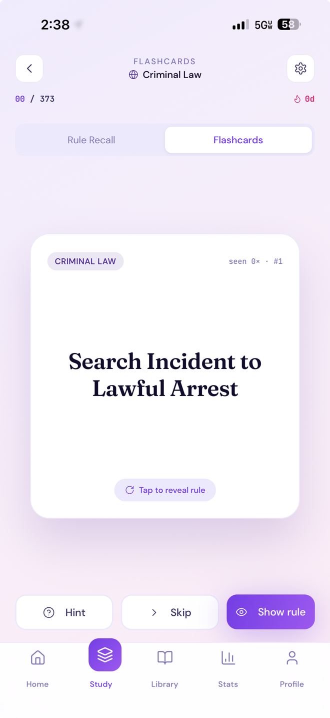 Flashcards screen