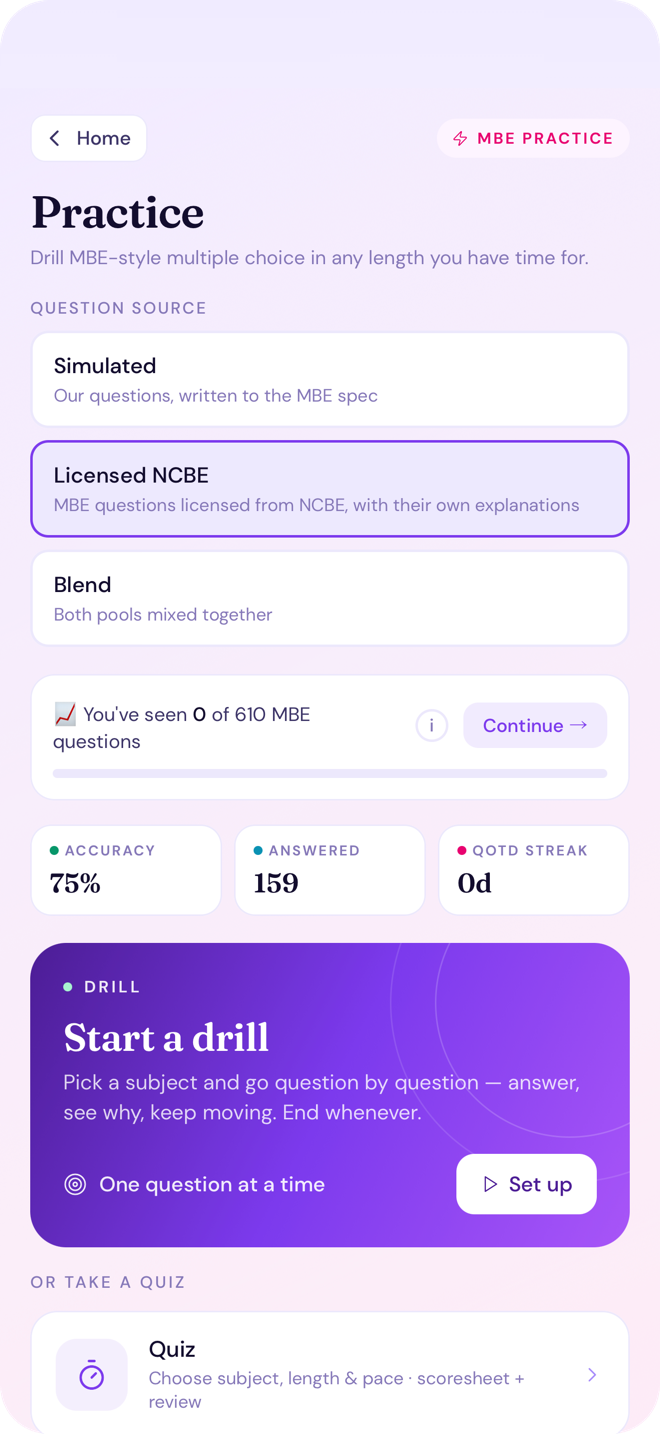 Choosing the licensed NCBE question source